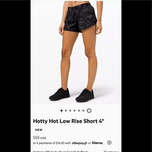 Lululemon hotty hot 4” camo shorts